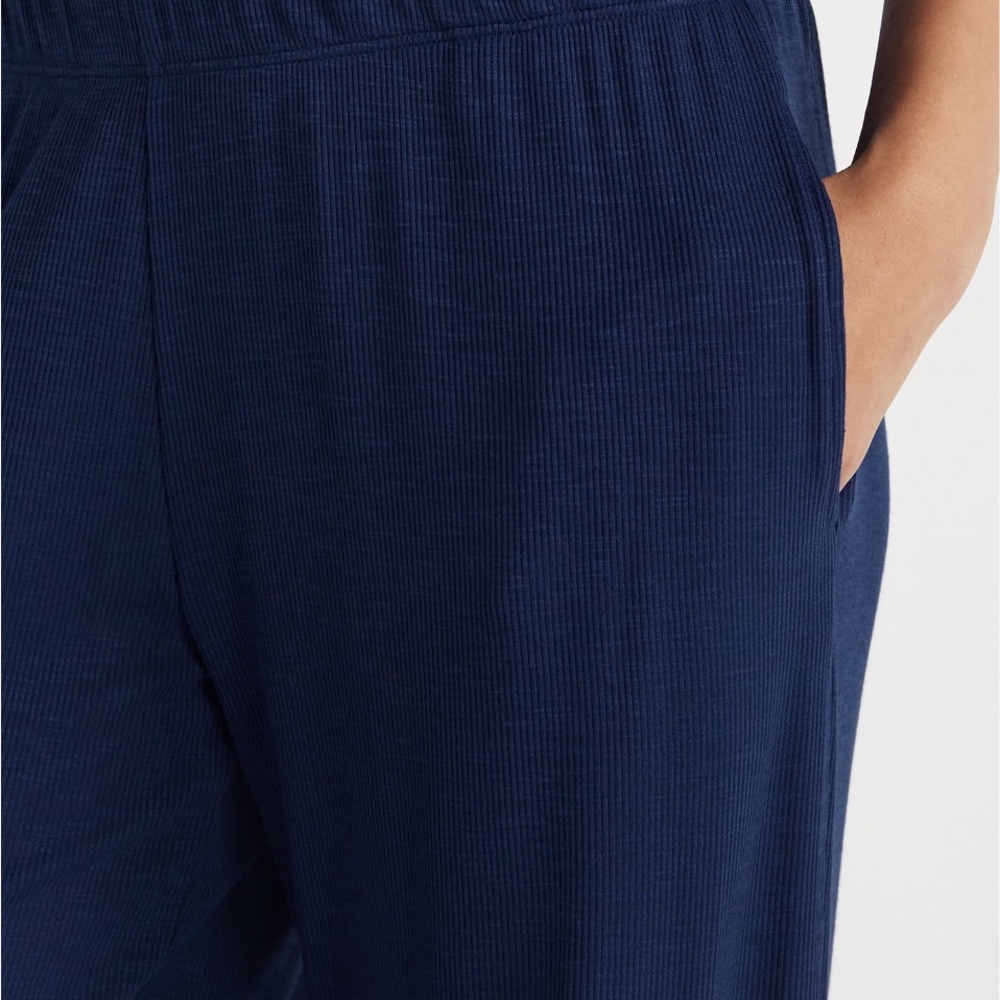 Joyspun Nautical Navy Ribbed Knit Pull On Side Pockets Sleep Pants - Picture 4 of 13